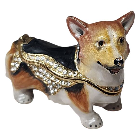 Bejeweled Enameled Pewter Corgi Dog Trinket Box Unbranded - Picture 1 of 7